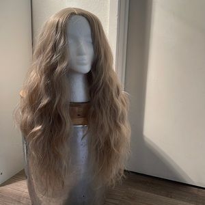 Blonde Mix 26" Long Wig Natural Syntheitc Wavy Wig- Semi Lace Part
